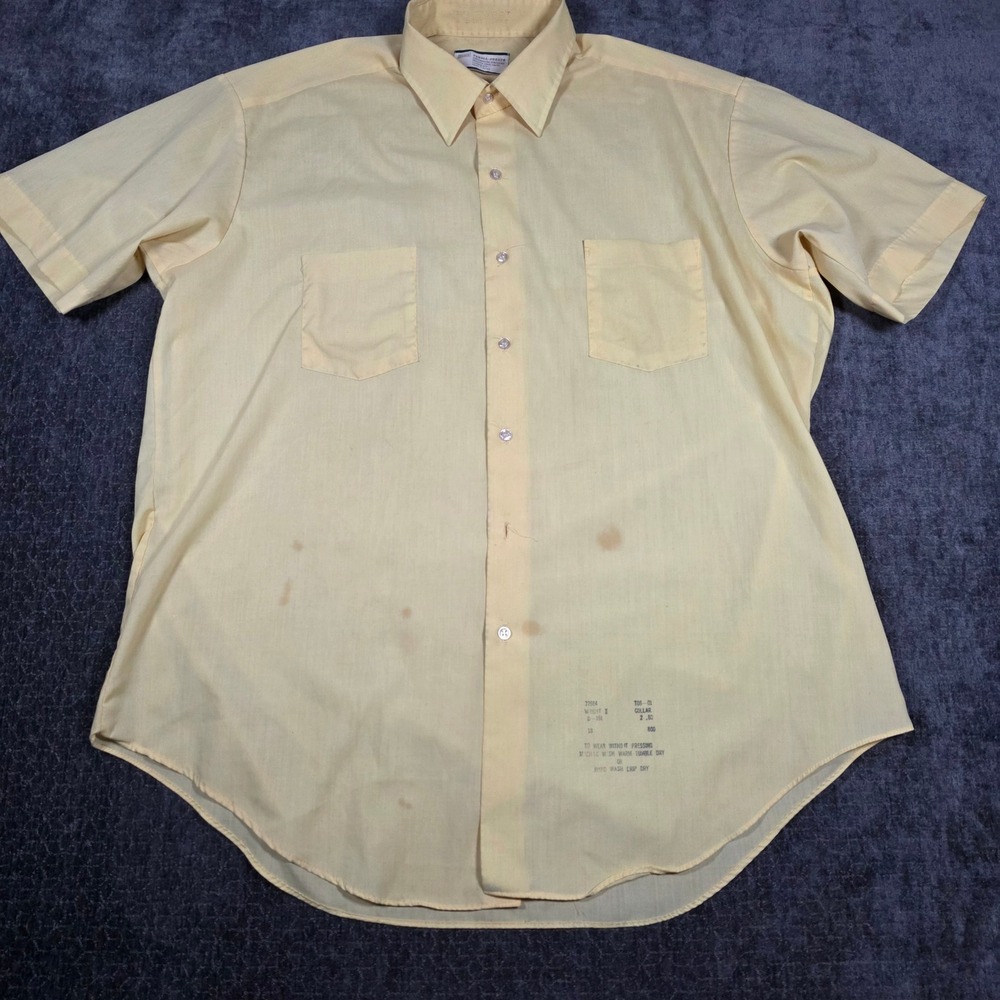 Vtg 70s Dagger Collar Disco Shirt Sears Perma-Prest Mens 18 Yellow Paper Thin
